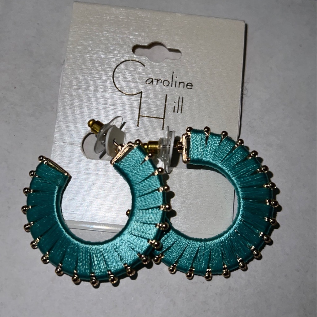 Caroline Hill Gold Tone And Turquoise Fabric Demi Hoop Earrings